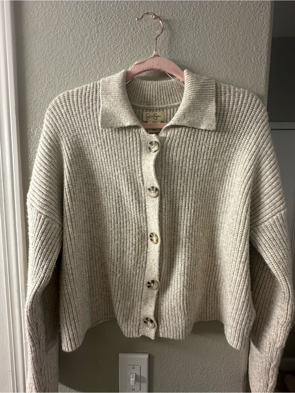 Jessica Simpson Cream Ribbed Button-Front Cardigan